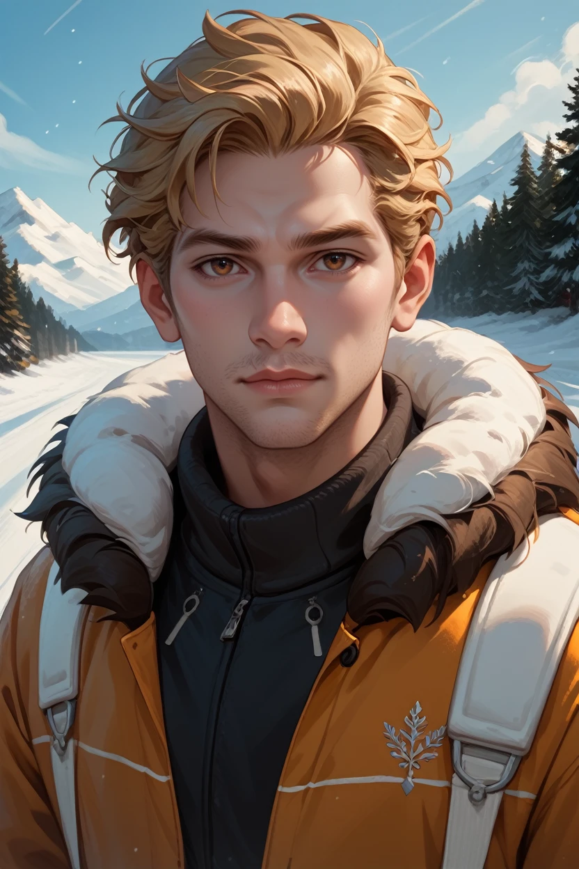 score_9, score_8_up, score_7_up,
<lora:DAICullen:0.8>
DAICullen, solo, 1boy, short hair, brown eyes, blonde hair, looking at viewer, on a ski slope, wearing a stylish winter jacket, snow-capped mountains in the background, bright and crisp atmosphere, dynamic and energetic