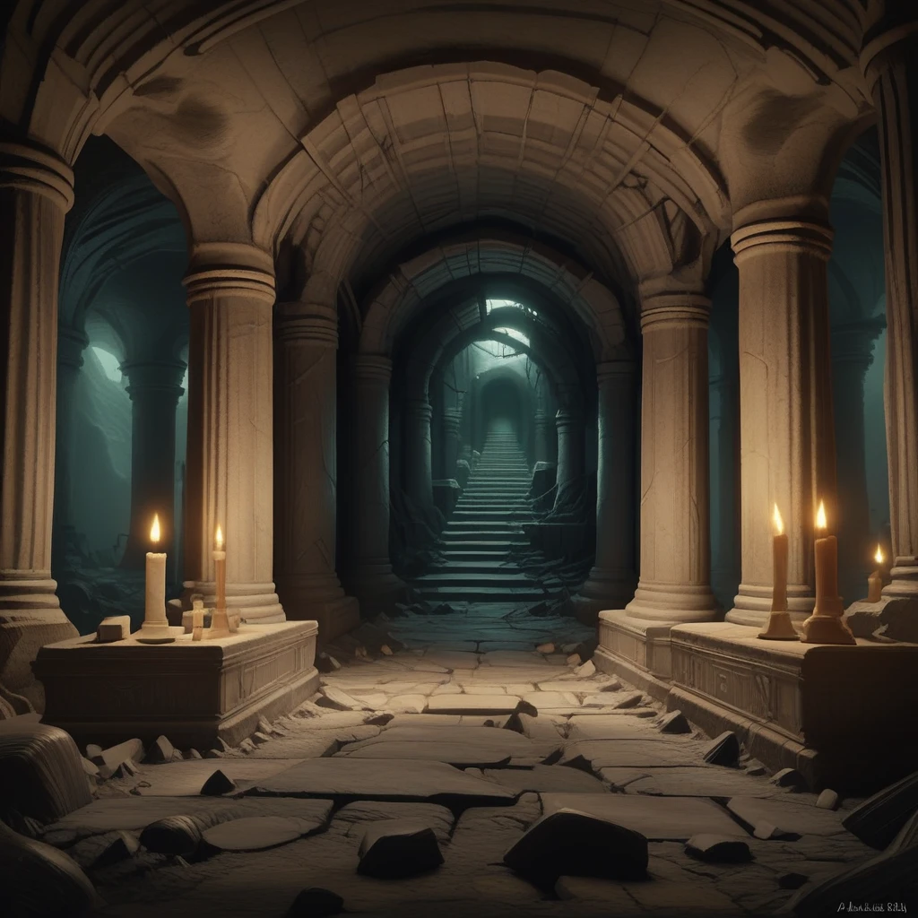 score_9, score_8_up, score_7_up, score_6_up, score_5_up, score_4_up, zPDXL2,source_anime,rating_questionable, <lora:Tomb__Catacomb:0.8> t0.8mb, indoors, pillar, candle, ruins, cave, underground, coffin