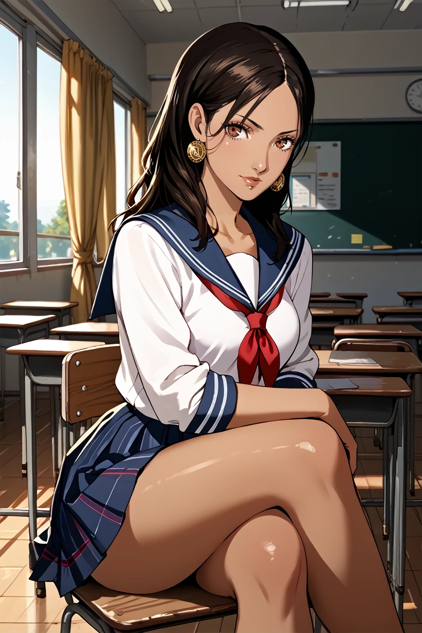 score_9, score_8_up, score_7_up,
<lora:DAIsabella:0.8>
DAIsabella, 1girl, black hair, brown eyes, tan, looking at viewer, school uniform, classroom, sitting, crossed legs, on desk