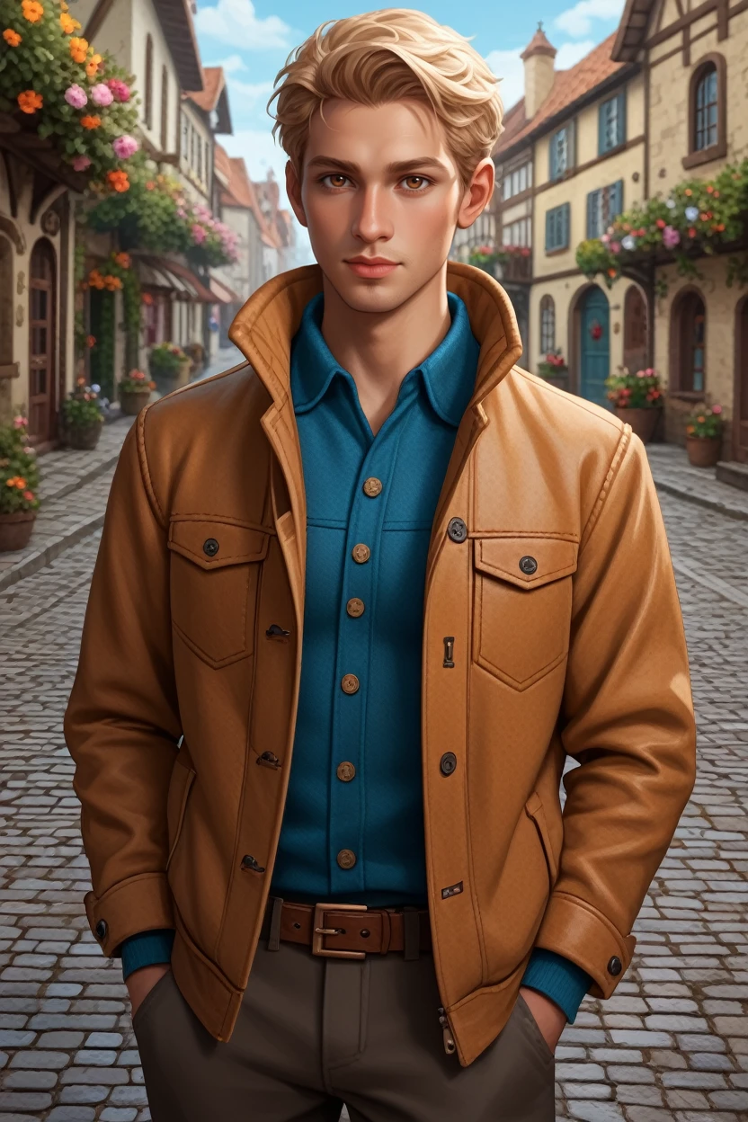 score_9, score_8_up, score_7_up,
<lora:DAAlistair:0.8>
DAAlistair, 1boy, short hair, brown eyes, blonde hair, looking at viewer, in a quaint village, wearing a classic tweed jacket, cobblestone streets, blooming flowers, charming and timeless atmosphere