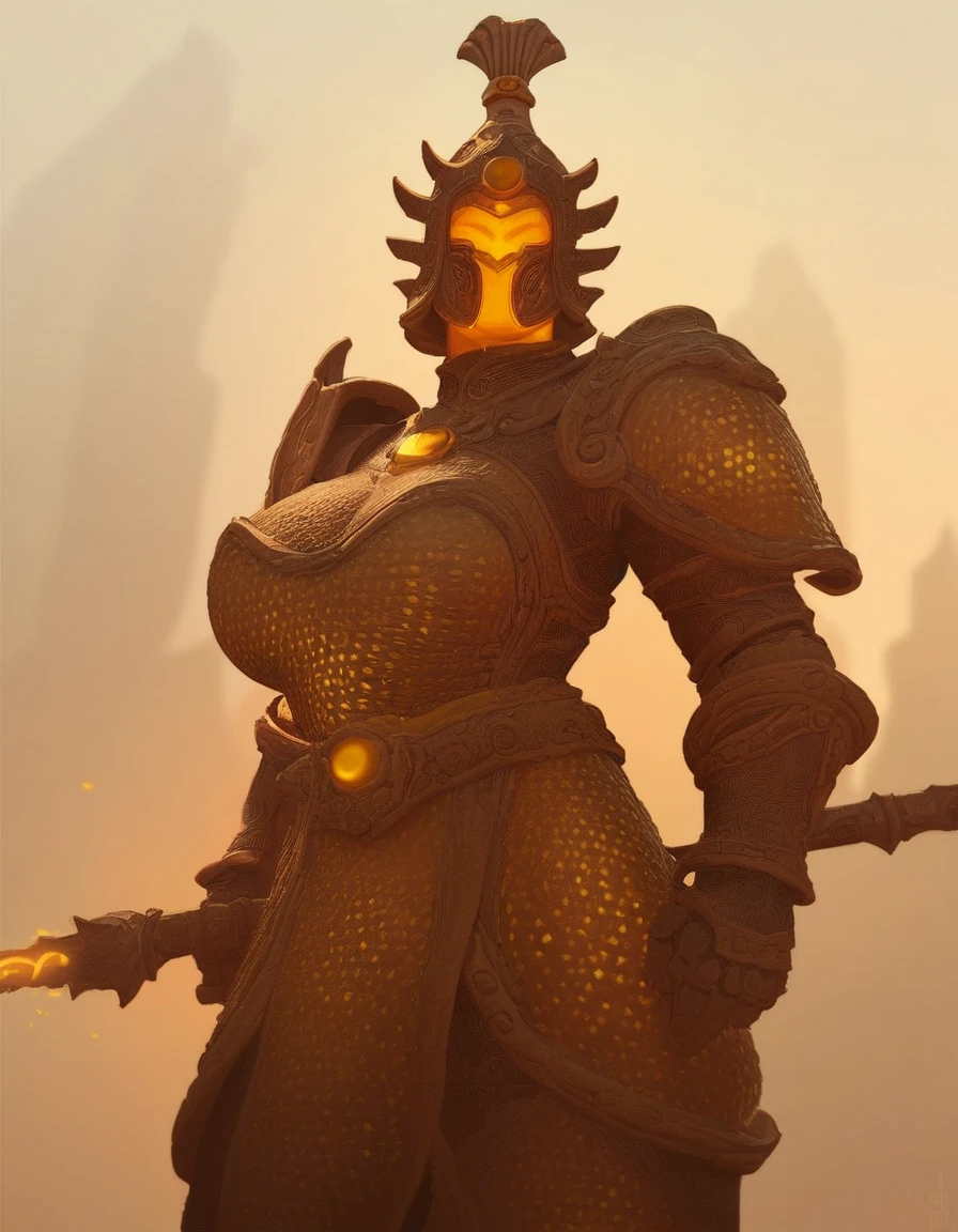 score_9, score_8_up, score_7_up, source_cartoon, 2d, cartoon, cowboy shot,
TerracottaSentinel, no humans, mature female, curvy, large breasts, armor, helmet, glowing, solo,
<lora:TerracottaSentinel_PonyXL:0.6>