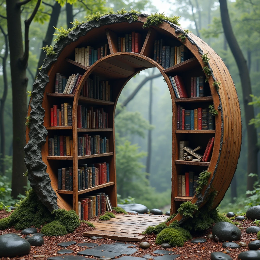 Masterpiece Bookcase with portal on forest ground