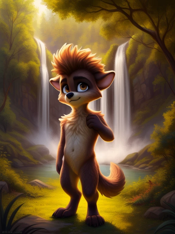 <lora:MaxWishMonYif:0.8> MaxWishMon, werewolf, brown fur, black nose, brown eyes, paws,, ( chibi, small body,) male,
Looks at the viewer, [ solo, nature, forest, day, clouds, waterfall, nude, naced,] standing,
beautiful, aesthetic, perfect, delicate, intricate, saturated colors, masterpiece, digital drawing, best quality,
by ulitochka, by taran fiddler, by Silverfox5213, by personalami,