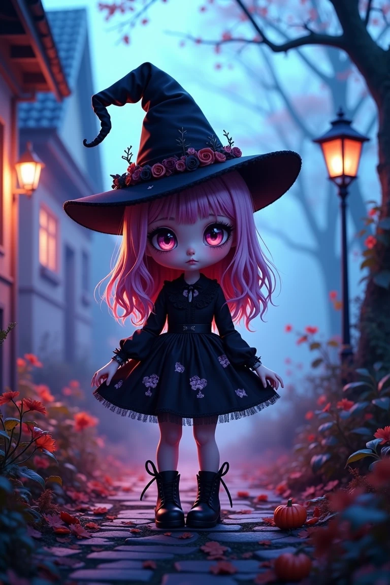 in the style of chibiw,  chibiwitches, cinematic, dramatic lighting, prismatic lens, full body shot,  a beautiful cute haunting chibi woman with varios costumes in every image,  posing in a natural pose,  she's in various haunting  locations, shadows play lighting,  ultra detailed, ultra realistic, ultra detailed colors, 8k, real photography   <lora:chibi-witches:1>