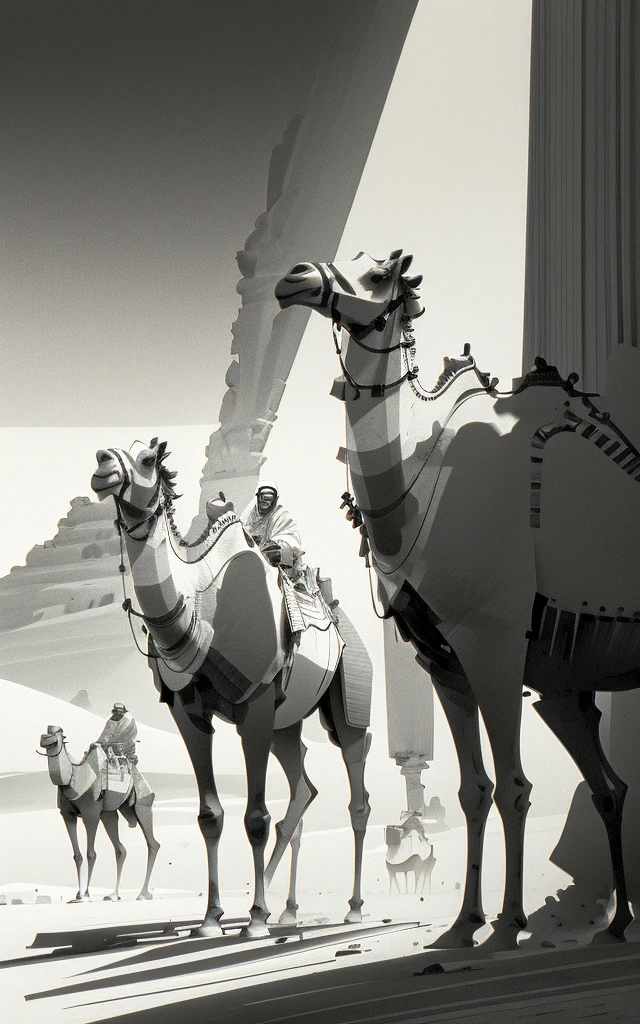 best quality,masterpiece
Camels in the Desert
<lora:neg9V2_last:0.25> 
solo focus,  
  <lora:monomaker_V02:1>  fast sketch, traditional media, limited palette, monochrome, by maker