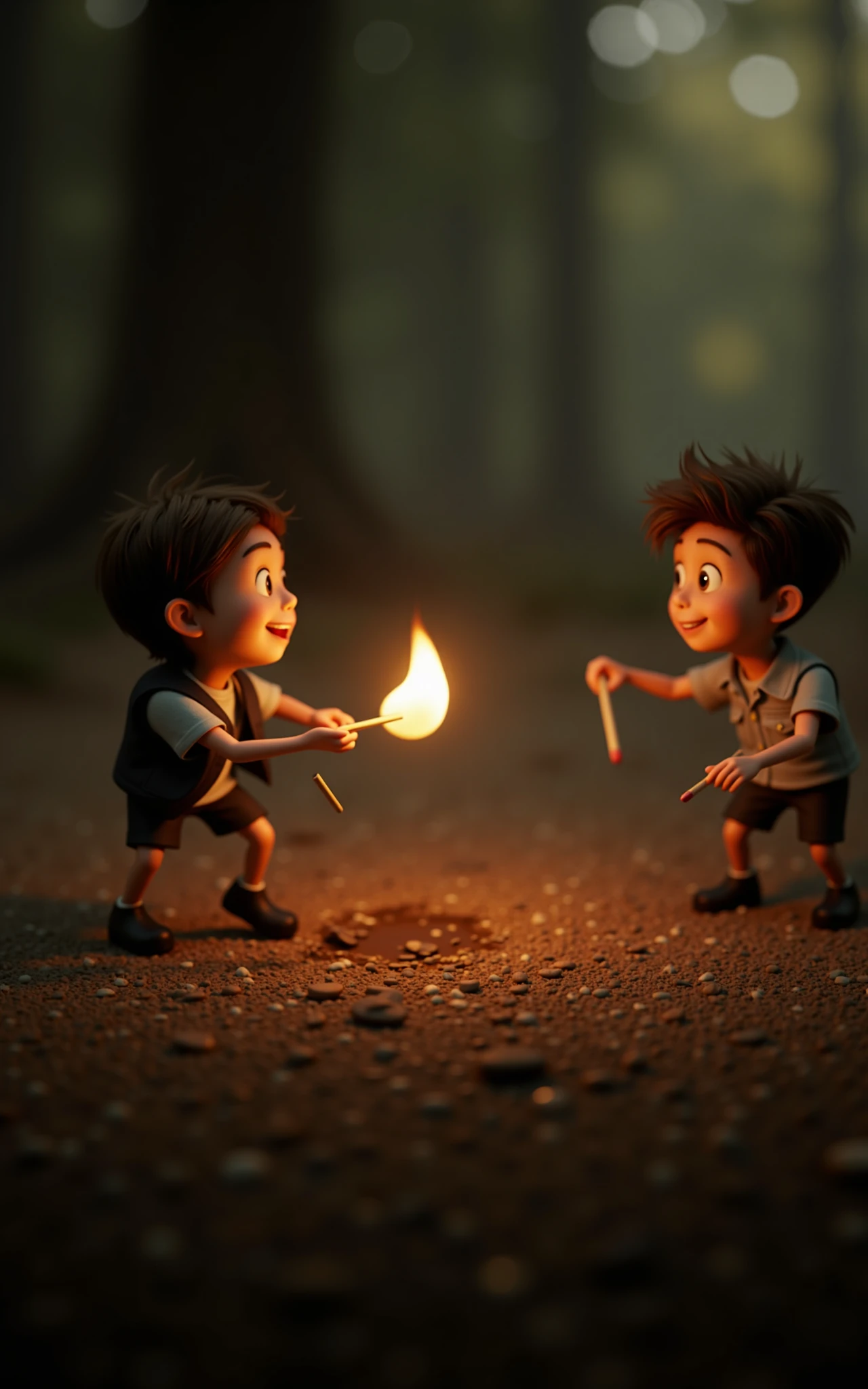 matchstick fight,animated,in forest,

highly detailed,ultra-high resolution,32K UHD,sharp focus,best-quality,masterpiece,unconventional supreme masterpiece,masterful details,depth of field,blurry background,blurry foreground,motion blur,going really fast masterpiece,deep focus,
color  graded cinematic,atmospheric  lighting,award  film grain,A shot with tension,(Visual impact,giving the poster a dynamic and visually striking appearance:1.2),impactful picture,
ultra-realistic,high dynamic range,photoreal,epic realistic,dark shot,shadows,(This is a real high-definition photo:1.1),with professional photography and high resolution，
contrast,layered colors,vivid colors,contrast,offcial art, perspective,very aesthetic,disheveled hair,perfect composition,intricate details,moody,epic,photorealistic,
intricate details,soothing tones,high contrast,natural skin texture,soft light,sharp,masterpiece,best quality,(ray tracing),sunlight,insanely interplay between lights and shadows,