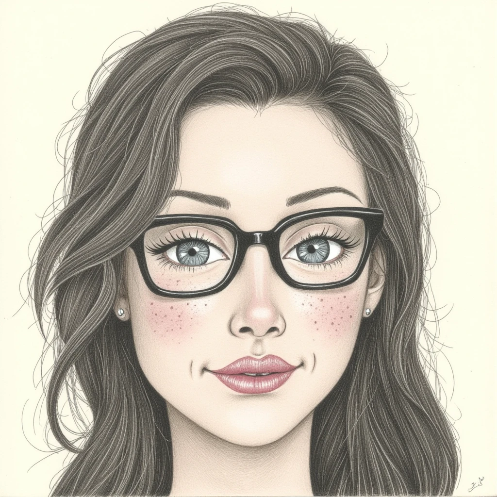 <lora:drawing style v1:0.7>
A drawing of a woman with glasses and freckles on her face