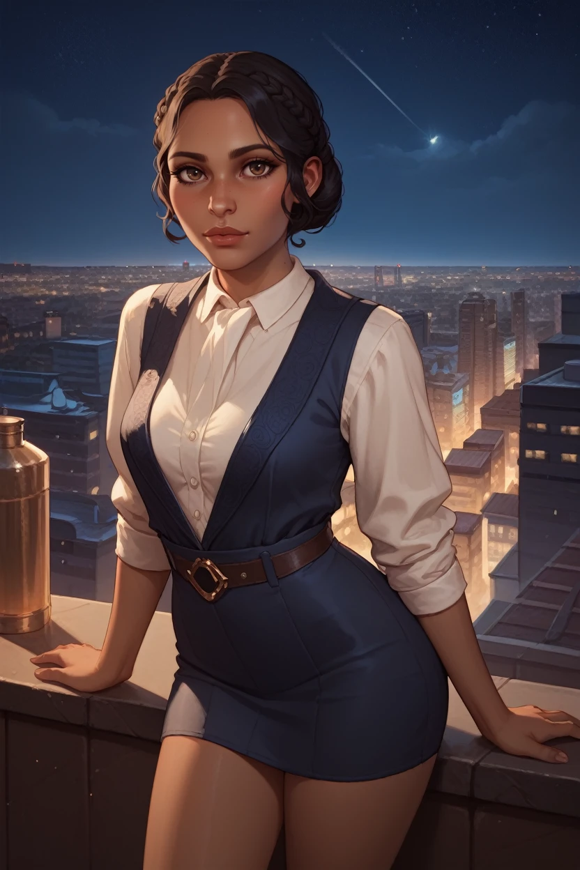 score_9, score_8_up, score_7_up,
<lora:DAJosephine:0.8>
DAJosephine, 1girl, black hair, brown eyes, dark skin, looking at viewer, overlooking the city from a rooftop bar at night, cute outfit, standing