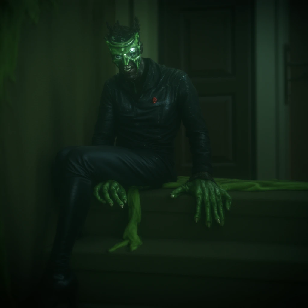 cinematic film still of  <lora:Goosebumps style v1:0.9>
In a fictional dark fantasy world a green liquid dripping down a wall stairs,solo,full body,pokemon (creature),no humans , dramatic light, horror themed, cinematic, Goosebumps style, shallow depth of field, vignette, highly detailed, high budget, bokeh, cinemascope, moody, epic, gorgeous, film grain, grainy