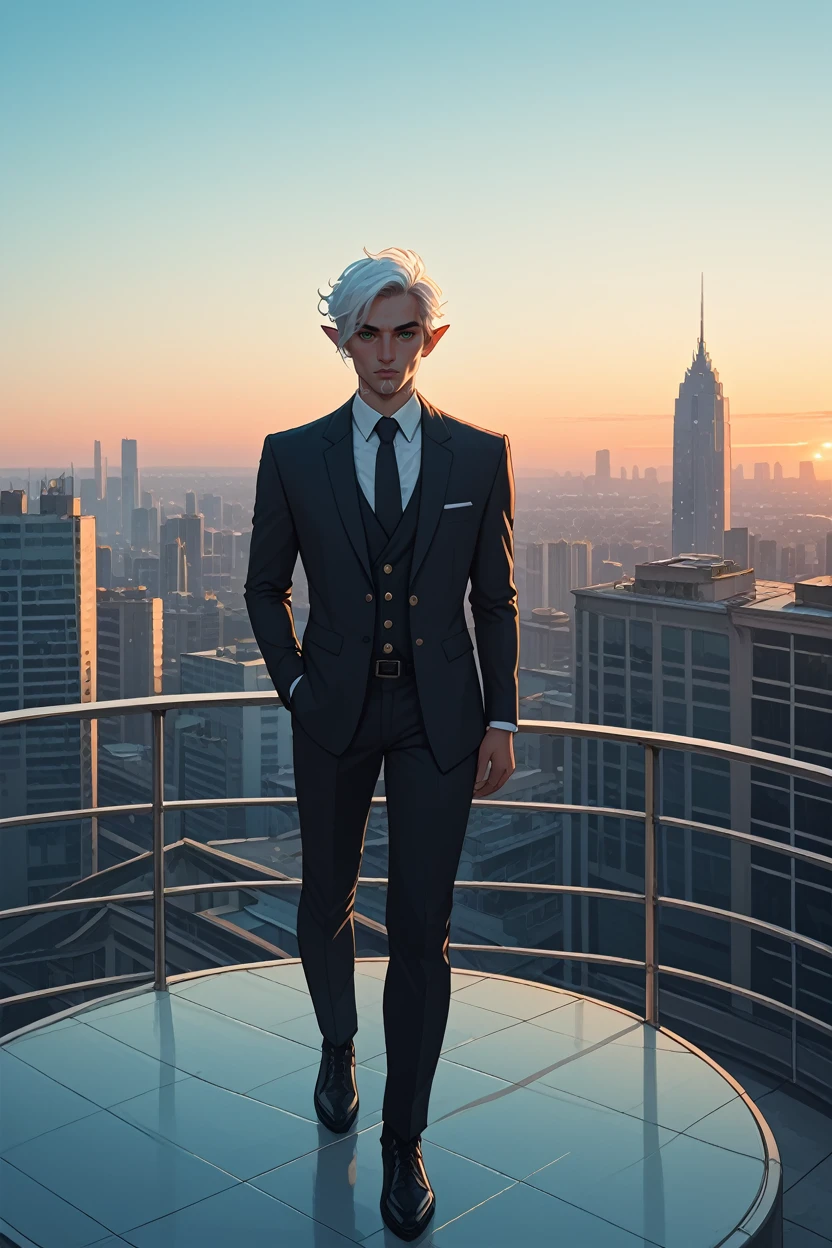 score_9, score_8_up, score_7_up,
<lora:DA2Fenris:0.8>
DA2Fenris, 1boy, white hair, green eyes, white tattoo, pointy ears, looking at viewer, in a tailored suit, standing on a rooftop overlooking a city skyline at sunset, golden hour, wind blowing through his hair, dramatic shadows