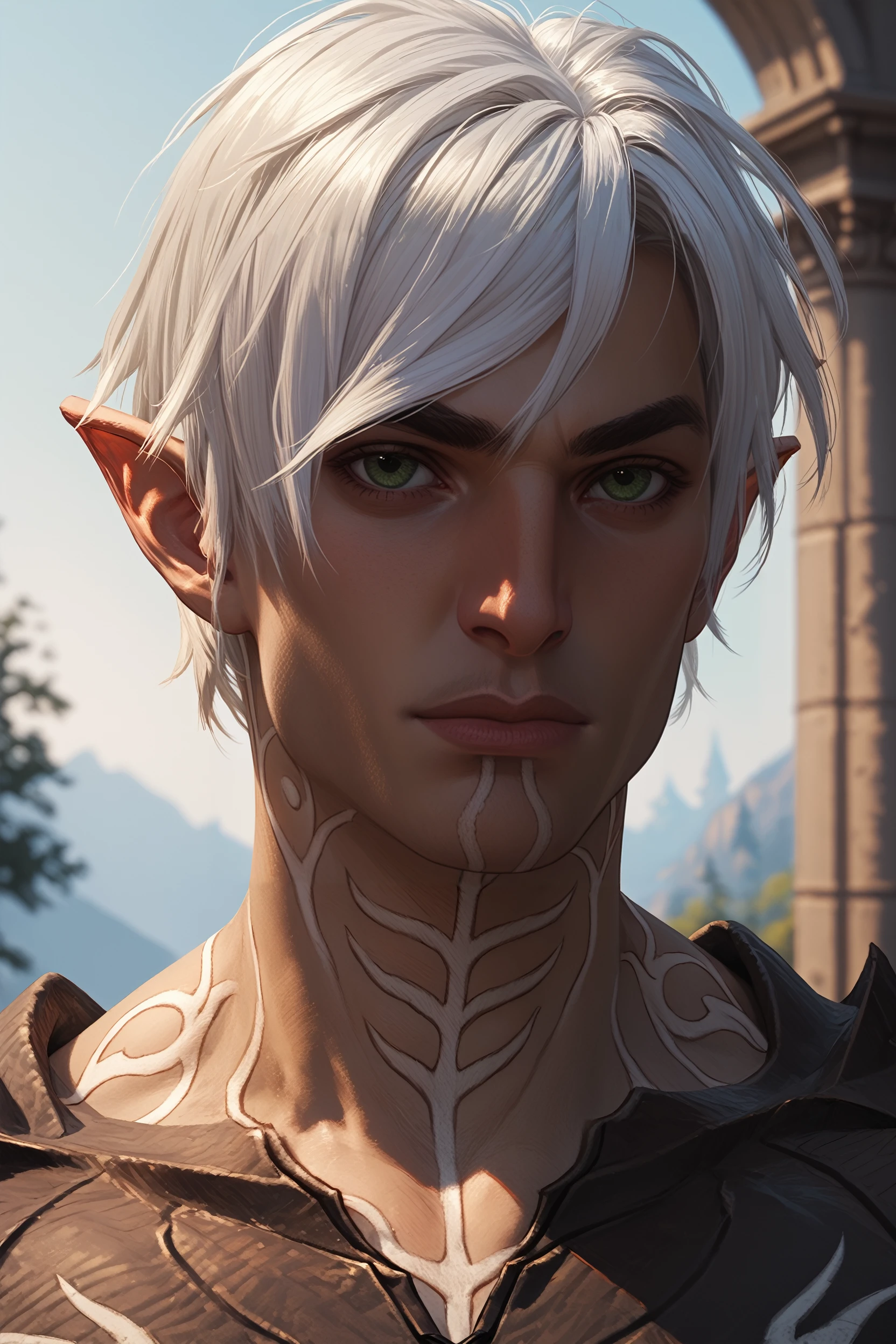 score_9, score_8_up, score_7_up,
<lora:DA2Fenris:1.0>
DA2Fenris, 1boy, white hair, green eyes, tattoo, pointy ears, looking at viewer, portrait