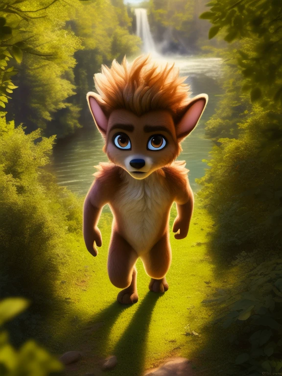 <lora:MaxWishMonYif:1> MaxWishMon, werewolf, brown fur, black nose, brown eyes, paws,, ( chibi, small body,) male,
Looks at the viewer, [ solo, nature, forest, day, clouds, waterfall, nude, naced,] ((walking, view from above,))
beautiful, aesthetic, perfect, delicate, intricate, saturated colors, masterpiece, digital drawing, best quality,
by ulitochka, by taran fiddler, by Silverfox5213, by personalami,