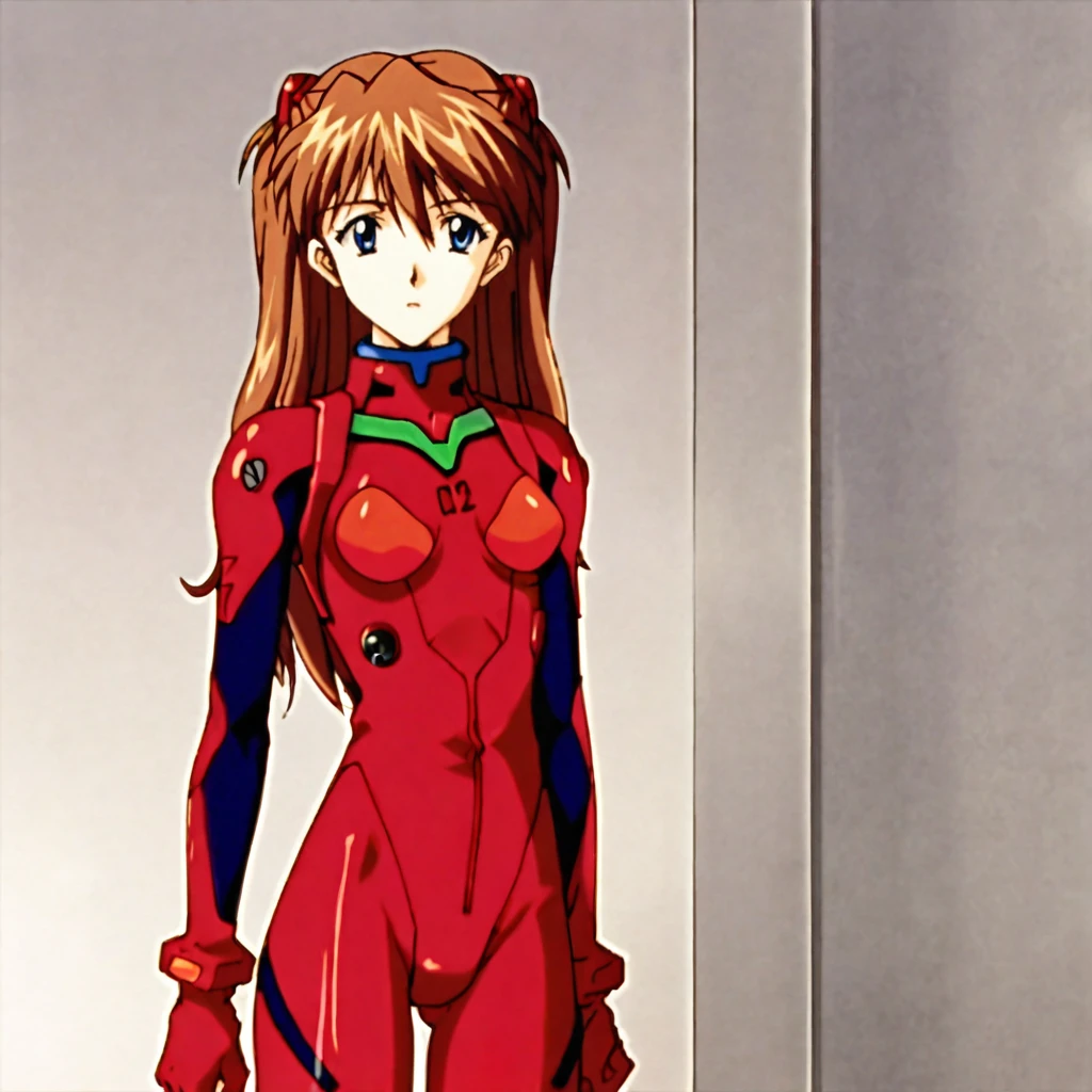 <lora:asukange_pony_v1:.8> AsukaNGE, 1girl, plugsuit, long hair, red bodysuit, turtleneck, pilot suit, blue eyes, bangs, small breasts, headgear, bracer, gloves, two side up, skinny, brown hair, hair between eyes, hair ornament, cowboy shot