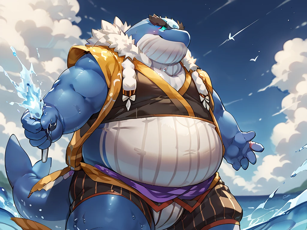 blue genitalia，solo，male people，chubbiness，small fat，Bare-chested，victory pose， solo， Detailed pubic hair， A high resolution，， tmasterpiece，Excessive obesity，Obesity in the extremities，Lift your feet，foot in the air，Correct body proportions，overweight，Manliness，oumi，Tatsuki，qinglong，biology、monster、Lie flat position、side、Back touches the ground、golden eyes、Big eyes in anime style、The face is very, are small、His face is so fat、big wings、big deal fangs、Coarse twist angle、thick neck、thick neck、sharp navy nails、Thighs are thick and short、The legs are short、Animal paws、Fat legs、body like a mountain、body crushed by stomach、rectangle, triangular belly、Extreme obesity、Very thick fat、Belly on the ground、My stomach swells to one side、big deal, sharp scales、Detailed scale、wilderness background、Thick tongue、A lot of drooling、Thick and long tail，Roadblock