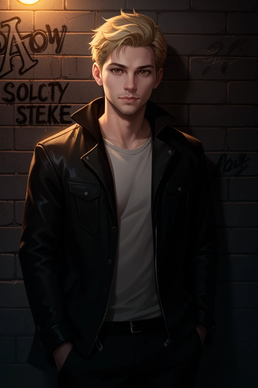 score_9, score_8_up, score_7_up,
<lora:DAICullen:0.8>
DAICullen, solo, 1boy, short hair, brown eyes, blonde hair, looking at viewer, Under a neon-lit city sign, edgy streetwear ensemble, nighttime ambiance, leaning against a graffiti-covered wall with a cool and collected attitude