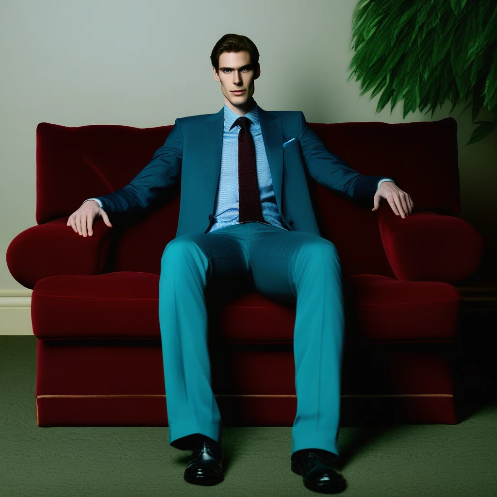 A tall man sitting on a couch