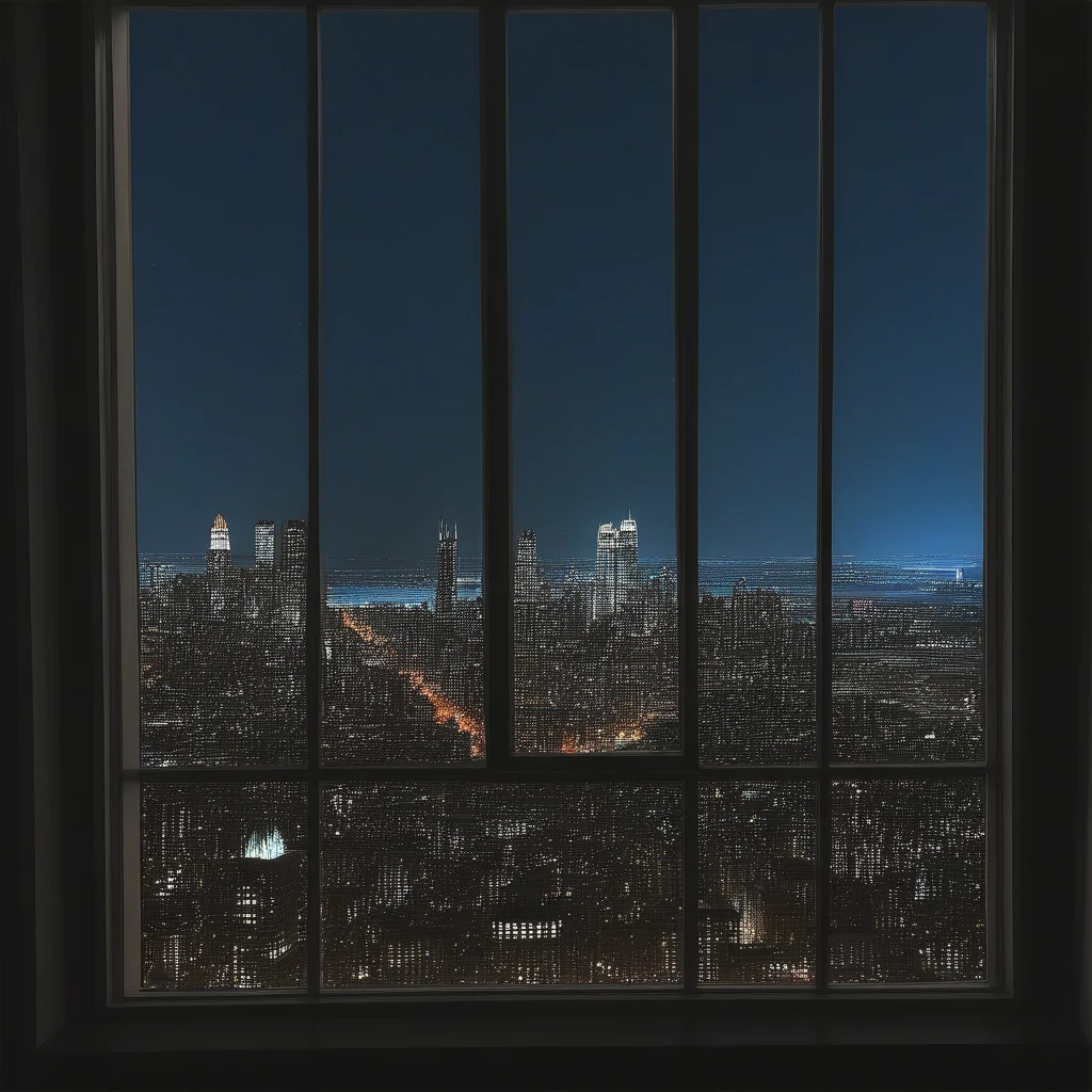 nightly city viewed from high-rise windows