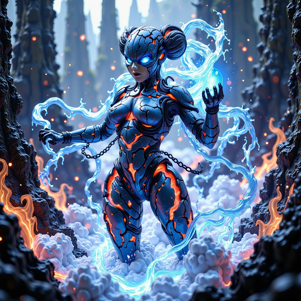 In a futuristic cityscape filled with advanced technology and holographic lights, a female martial god emerges from the interplay of light and shadow. Her form is composed of intricate, colorful mechanical cables that shimmer with a dynamic spectrum of colors. She holds a glowing portal circle in one hand, while her entire body is interwoven with sparkling cables that pulse and shift with each movement, creating a mesmerizing visual effect. Surrounding her are dazzling holographic projections, with dynamic light points and ethereal patterns that evoke the feeling of interstellar space. Her eyes gleam with a deep blue light, exuding an intense focus. Resting on her shoulder is a massive glowing sword, emitting a powerful and radiant energy. The entire scene captures a perfect blend of technology and art, with the martial god's presence serving as both a visual masterpiece and a symbol of futuristic power and grace. MSKLDJM
Lora: <lora:MaSk_DJM230x_FLUX-000001.safetensors:2.0:1.0>