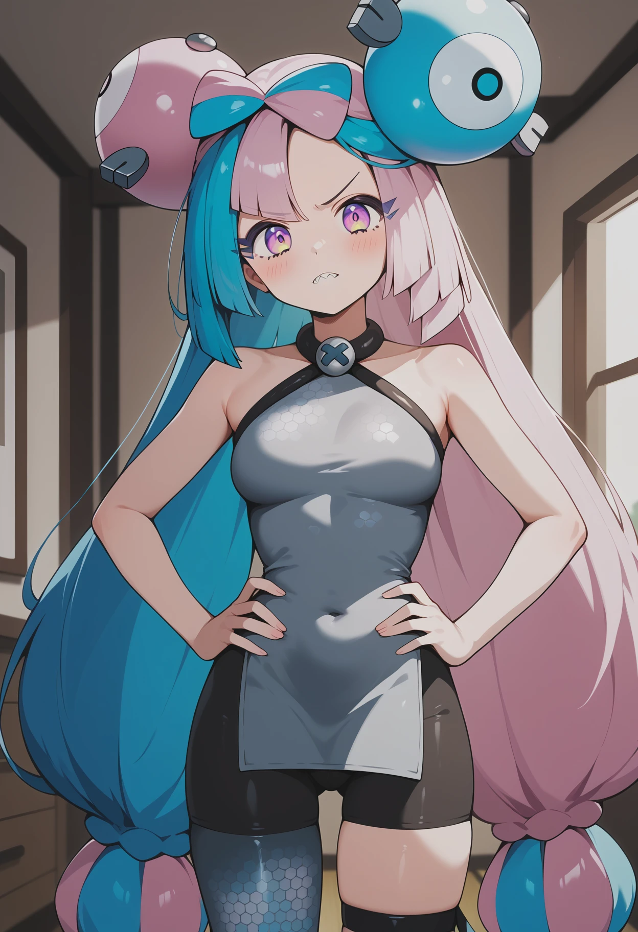 alone, score_9,score_8_up,score_7_up, anthro female sylveon, blue sclera, white eyes, maid dress, back view, upskirt, black panties, confused, outdoors.