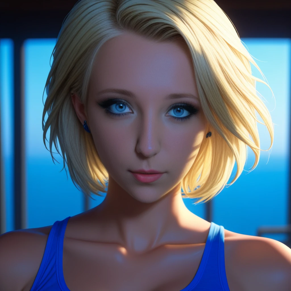 Anime, Pretty Woman in Blue Dress, Sunset Horizon, Focused, anime, manga style, 4k, detailed, high quality, smooth, sharp focus, beautiful scene, face high detail, studio lighting, digital art, trending on Artstation, elegant, intricate, 8k, award winning, WLOP, volumetric lighting, cinematic, dramatic lighting (to8highkey:1) <lora:to8sHighKeyLORASD21_sd21768:0.6>  <lora:johnsondesuv2-320-e1:0.6>