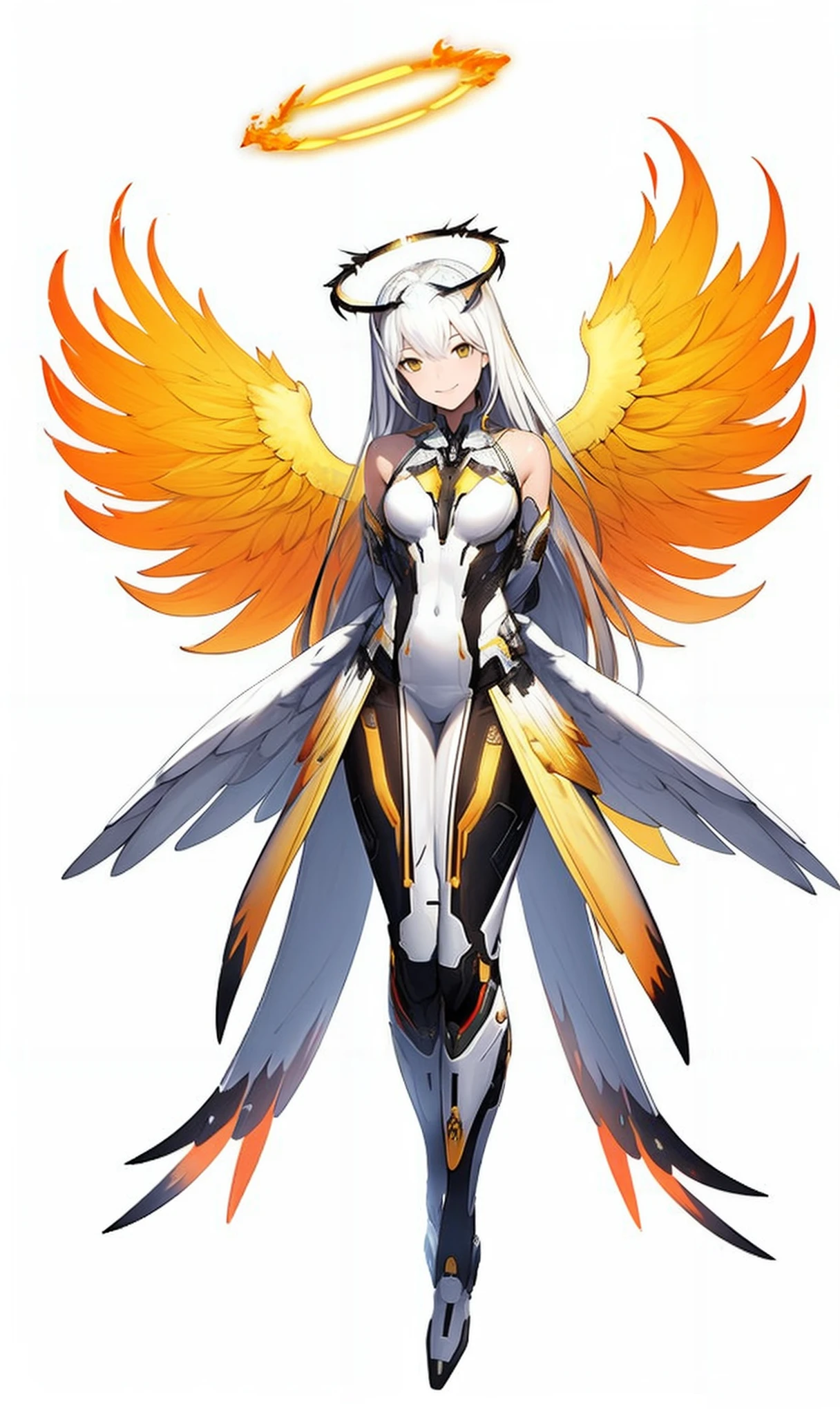 masterpiece,best quality,destinychildstyle,(white background, simple background:1.4),<lora:destiny child style vertical painting_v1:0.9>
1girl,full body,arms behind back,fractal ar, angel wings, halo,smile,yellow yellow,very long hair, dynamic poses,fire