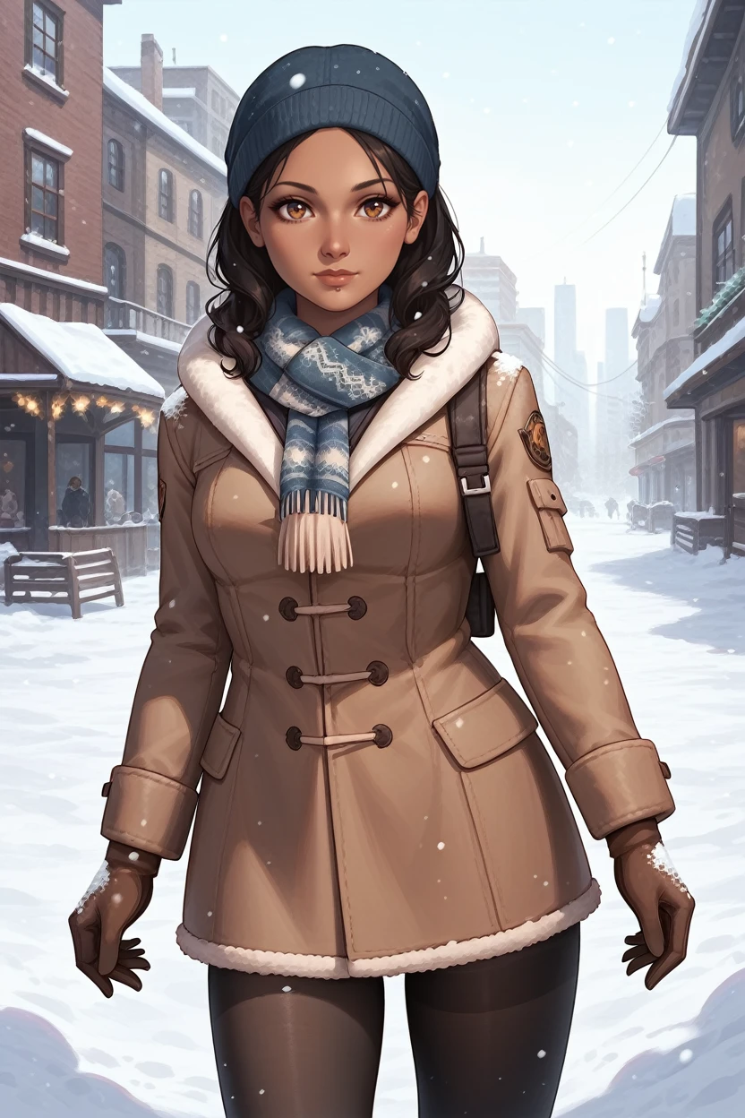 score_9, score_8_up, score_7_up,
<lora:DAIsabella:0.8>
DAIsabella, 1girl, black hair, brown eyes, tan, looking at viewer, winter clothes, scarf, gloves, black pantyhose, snow, outdoors, city, standing, cowboy shot