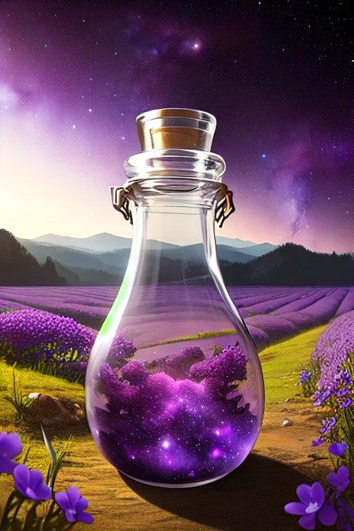 beautiful scenery nature glass bottle landscape, , purple galaxy bottle,