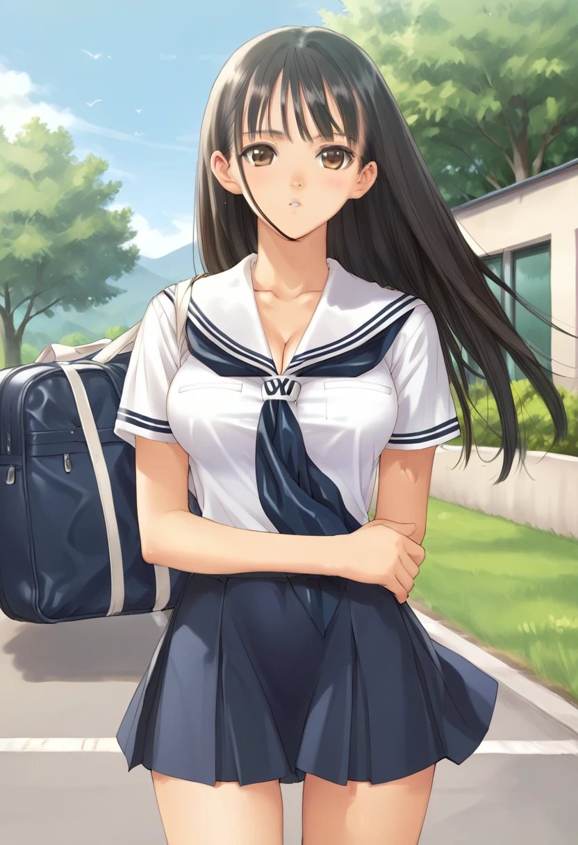 score_9, score_8_up, score_7_up, score_6_up, score_5_up, score_4_up, masterpiece, best quality, BREAK,
1girl, outdoors, <lora:Asa_Mizushima_Sora_no_Iro_Mizu_no_Iro_Pony:1> asamizu, long hair, black hair female, large breasts, brown eyes, school uniform, thigh,