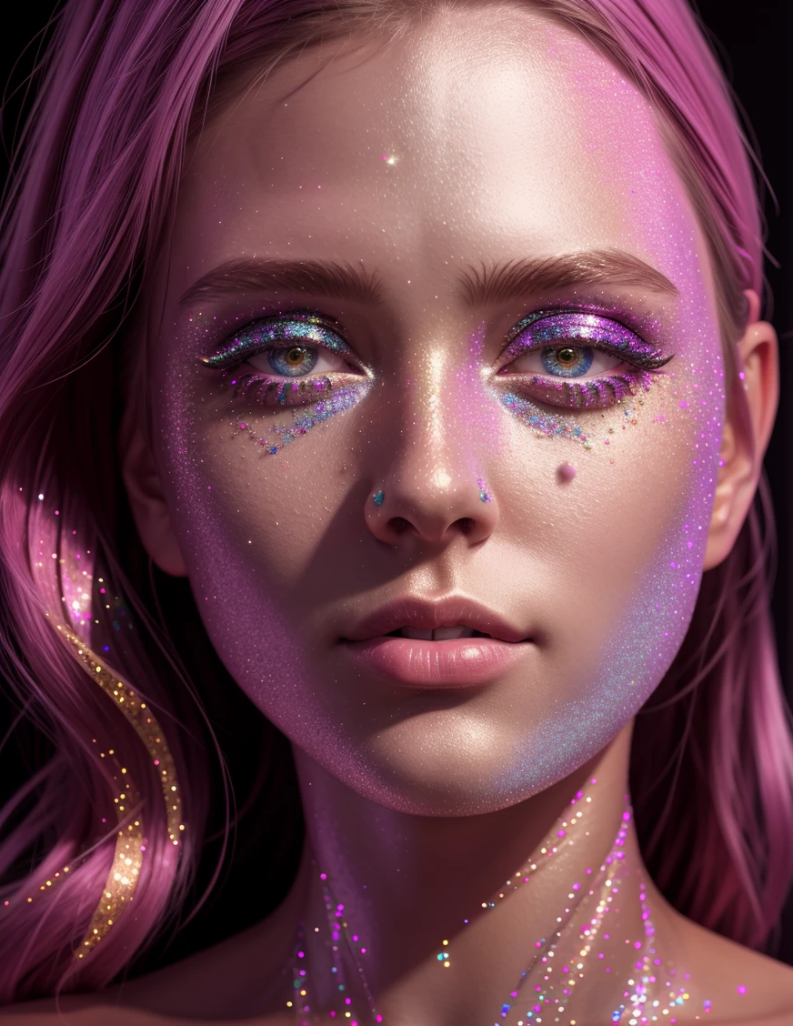 photo, 8k portrait 1girl, glitter, high_resolution, detailed, portrait, shiny skin, multicolor, lighting, Photorealism