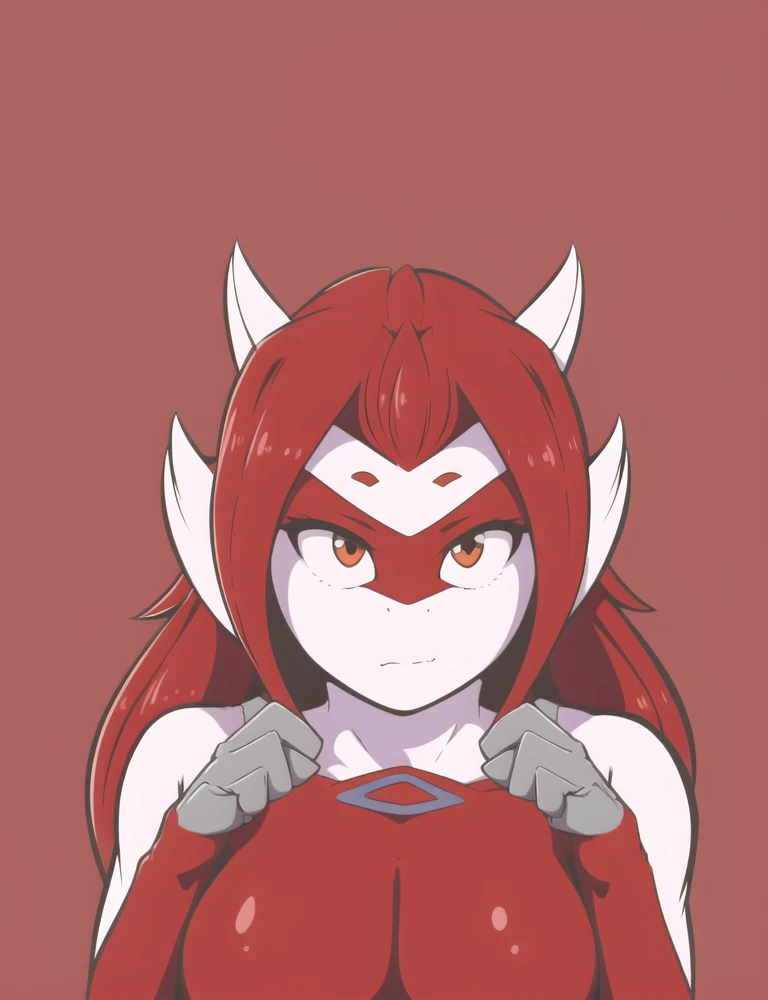 <lora:lewdtias-10:1> lewdtias, 1girl, solo,  long hair, red hair, furry, small breasts, colored skin, animal ears, horns,,  simple background,, masterpiece, best quality