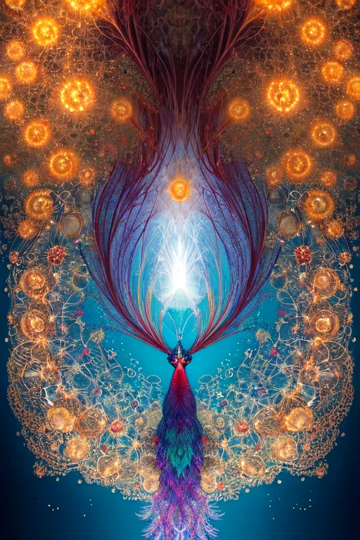 symmetrical insect rorschach test, peacock. intricate, centered, amazing composition by amano yoshitaka, by rembrandt, illustrious makinami, digital art, digital painting, artstation trending, unreal engine, fractal flame, transparent jellyfish, transparent feathers, bio luminescent, ice, water