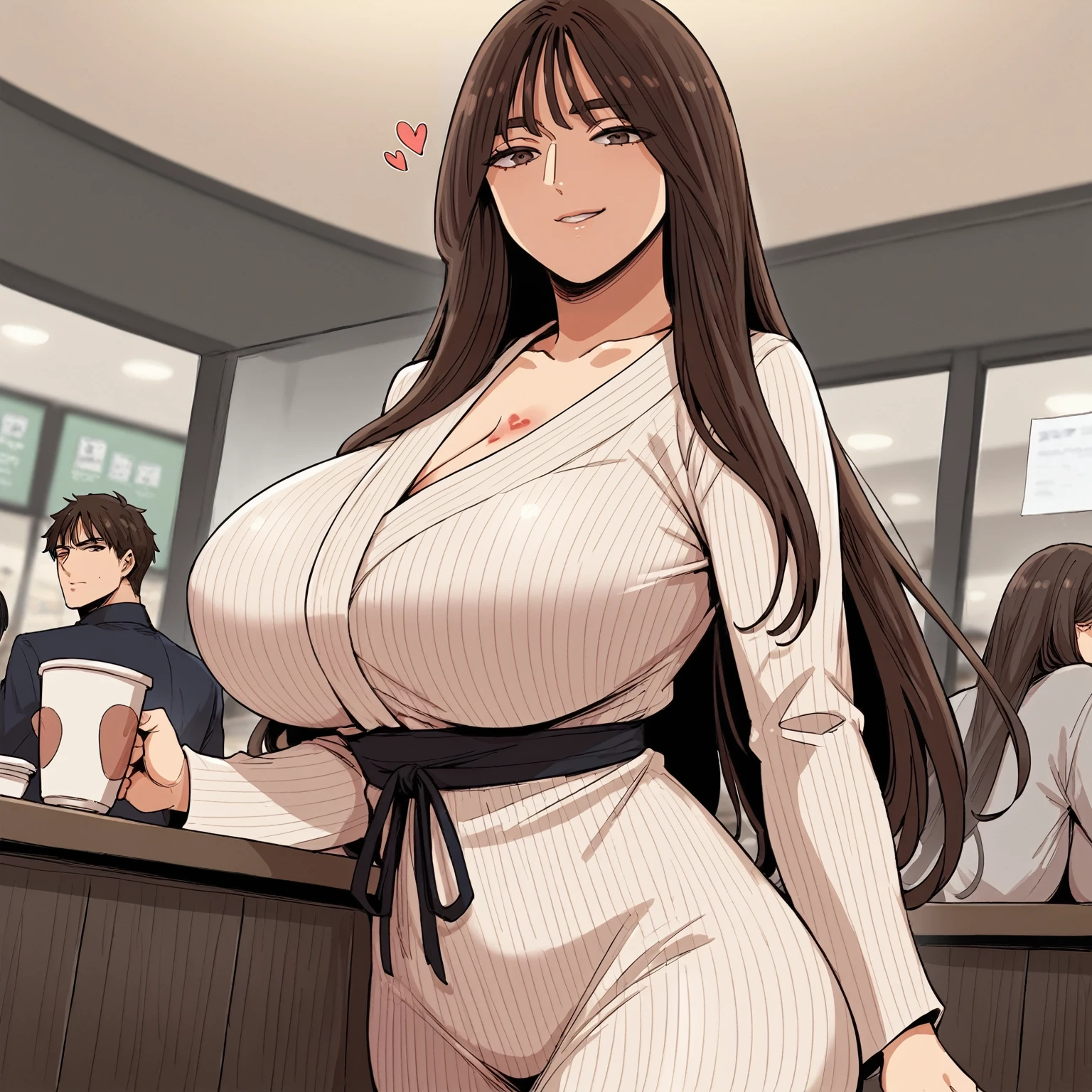 score_9_up, score_8_up, score_7_up,1girl, , 1girl, chosunah, long hair, brown hair, brown eyes, detailed faces, beautiful face,   , blurry background,   huge breasts, thick thighs, ,dutch angle,cafe ,Cunning smirk with arched brow shy, heart mark, tight robe, skin indentation
ZPDXLXXX        <lora:Cho_Sun_Ah_-_Beautiful_Gunbari:1> 1girl, chosunah, long hair, brown hair, brown eyes