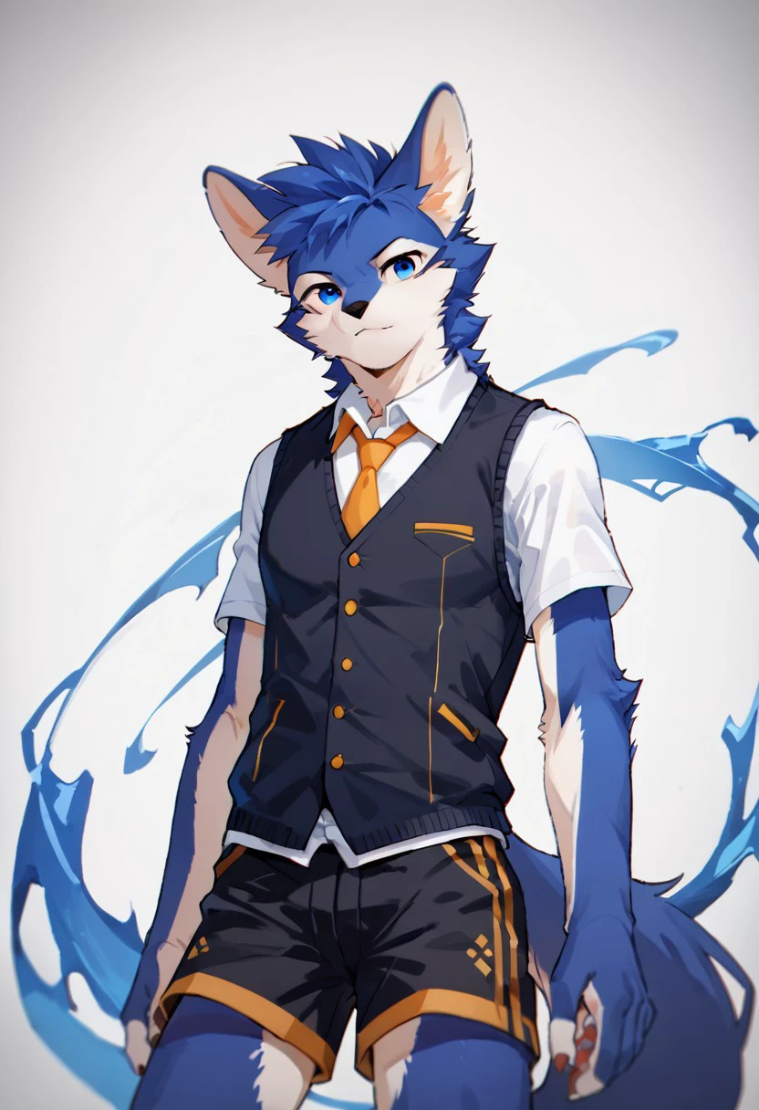 score_9, score_8_up, score_7_up, high quality, hires, solo, lenowoof, b1uew01f, amazed, !, furry, blue eyes, seductive, vest, shorts, looking at viewer