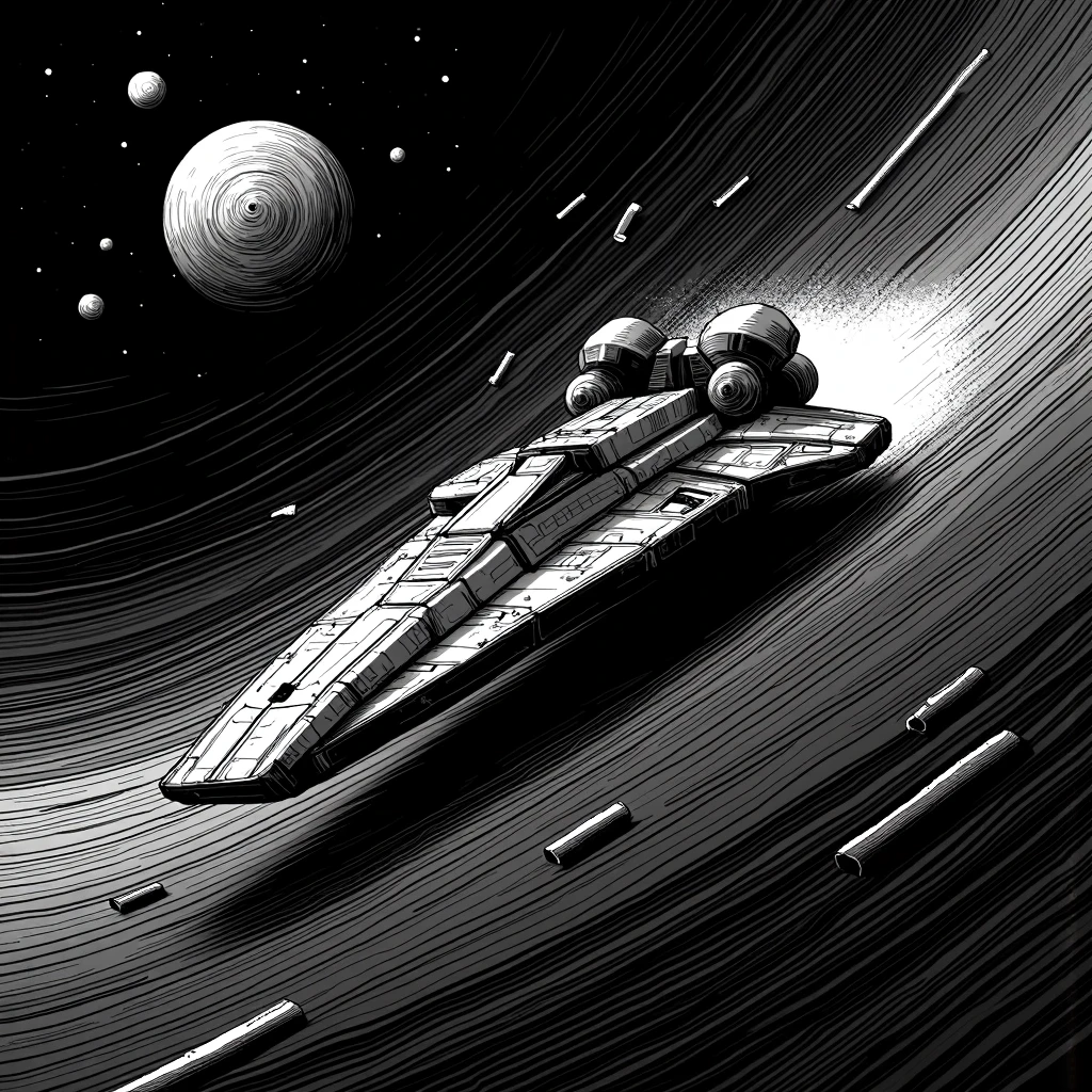 monochrome, lineart, dark, spaceship<lora:vorticaFlux:0.65>