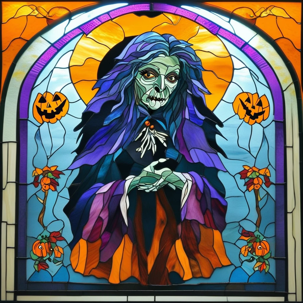 stained glass windows style  Halloween witch's