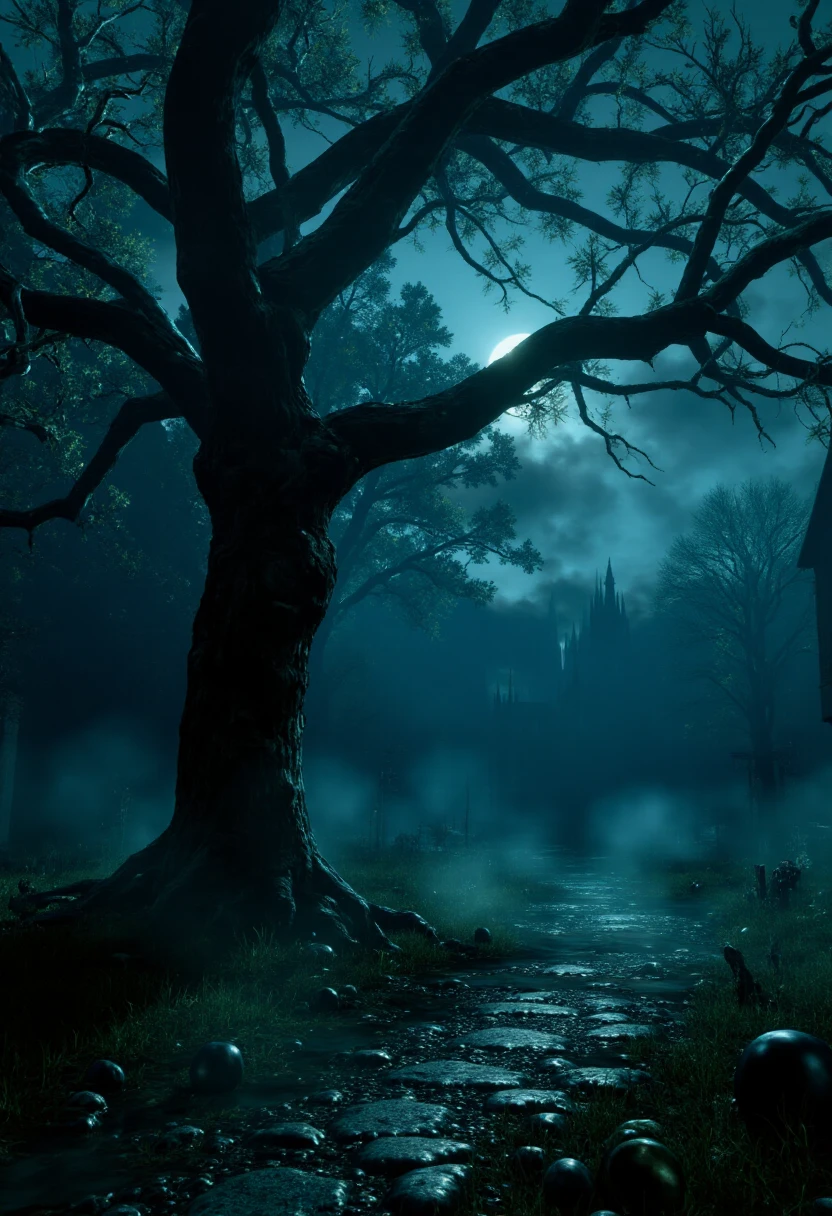 <lora:KFT_Horror_Style_FLUX:0.9>
horror theme, dark, 
 an apple tree in a park