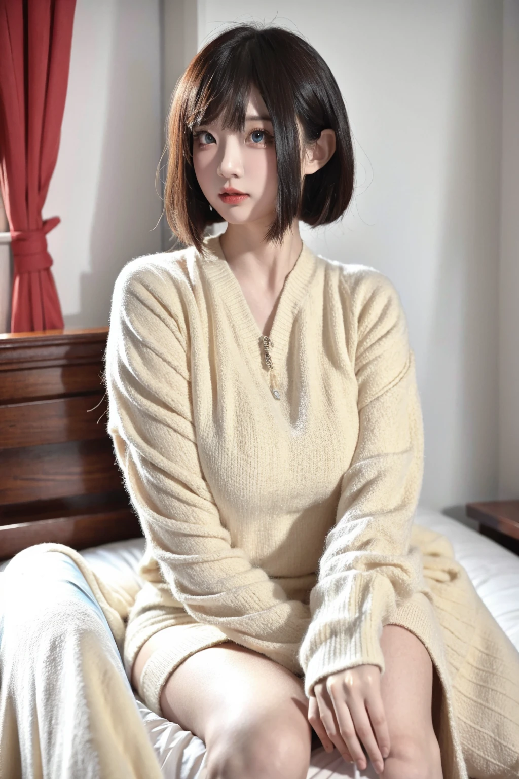 detailed face, cute face,brown eye, ((standing)) , (both hands on knee) , leaning forward , master piece , best quality , highly detailed , (matured female) , extra short hair, sidelocks-hair, japanese