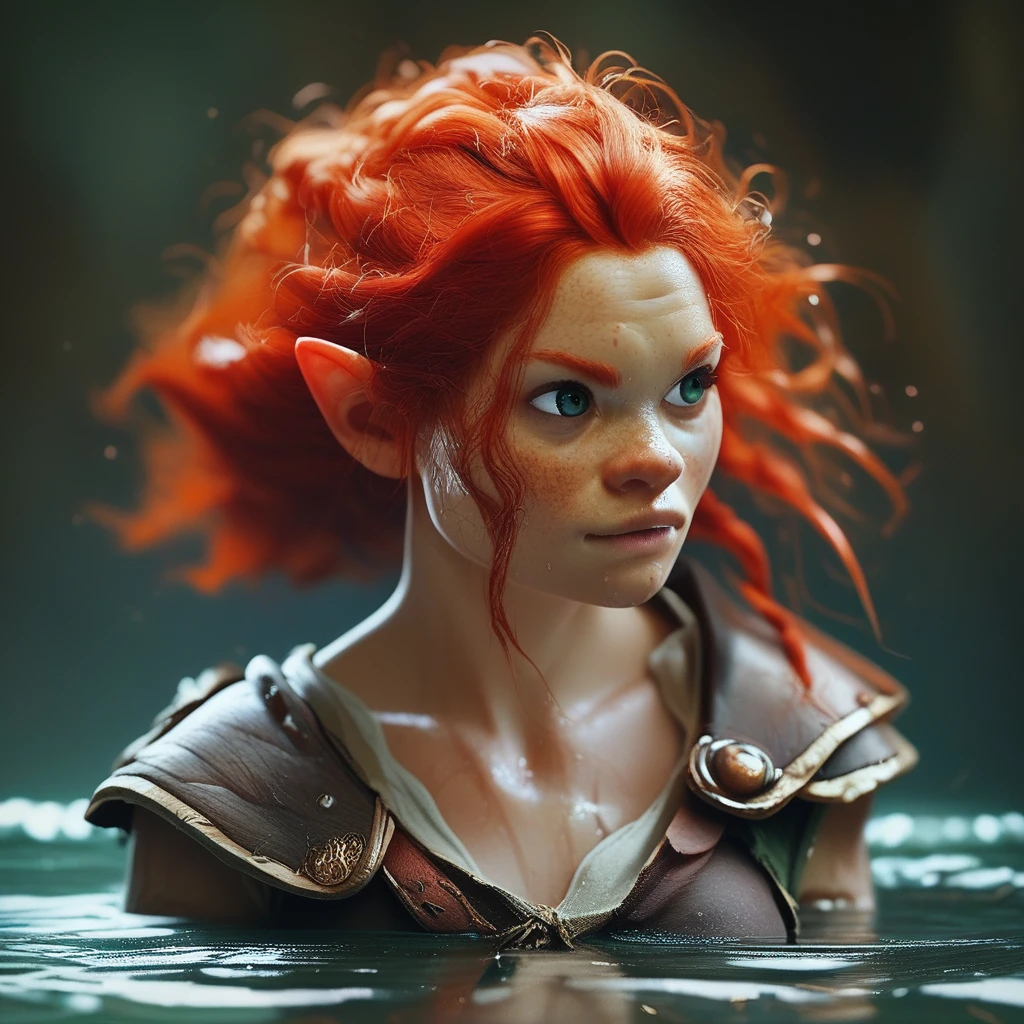 score_9,score_8_up,score_7_up,score_6_up Dwarf female red hair walking through water