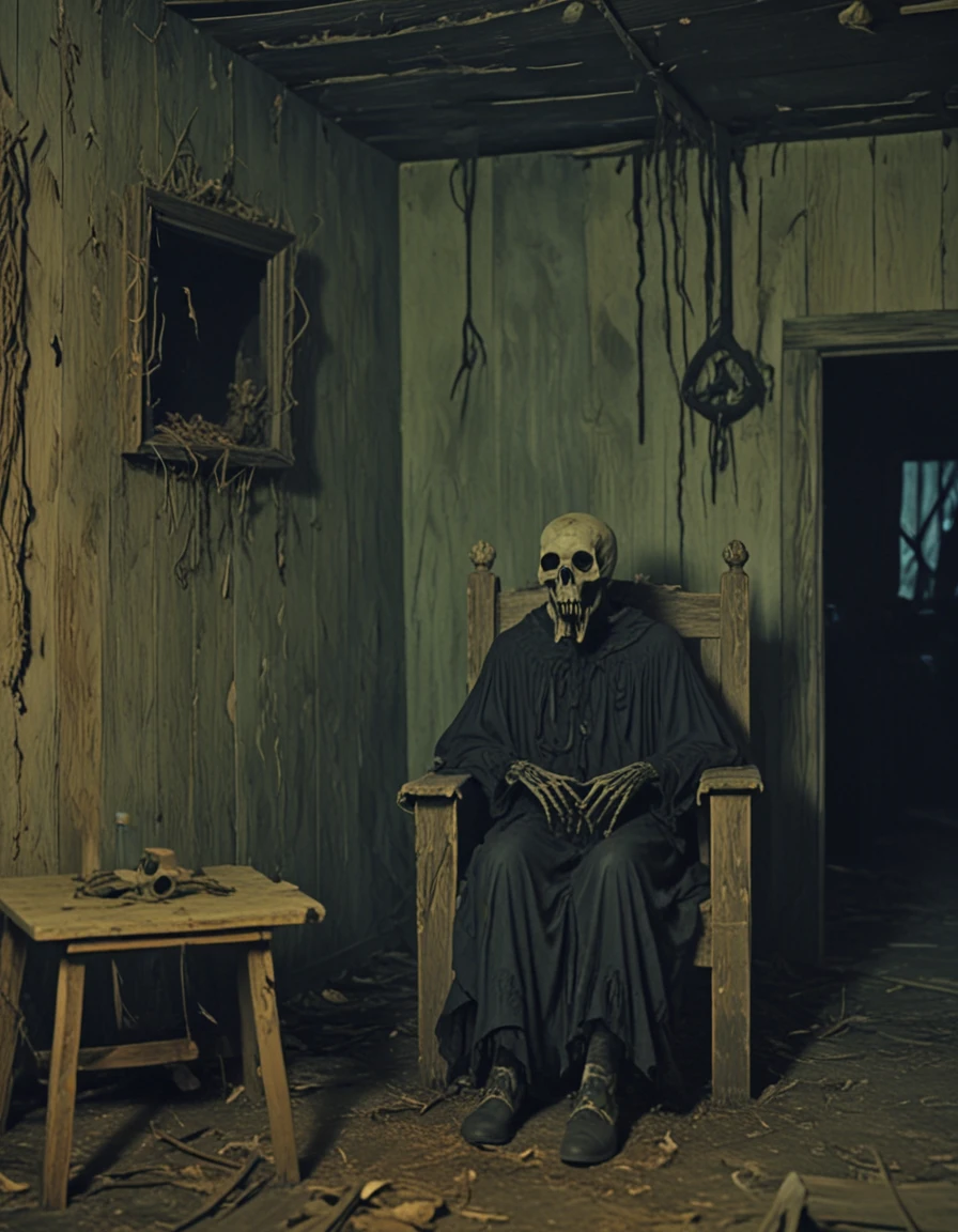 novuschroma necromancer sitting in a chair in a creepy old cabin  <lora:116_novuschroma_1:1>, <lora:sdxl_lightning_8step_lora:1>