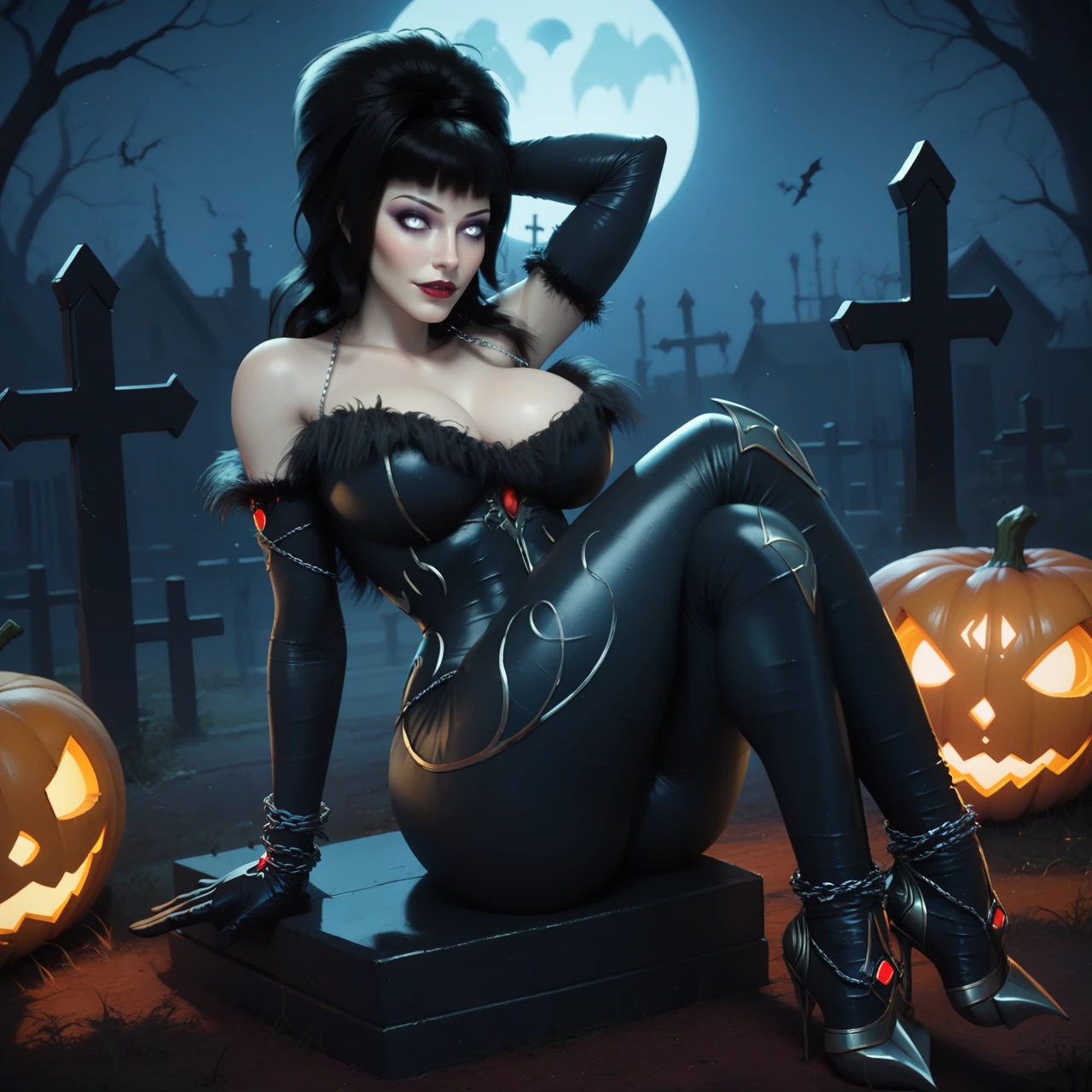 score_9, score_8_up, score_7_up,
by moonlight, cemetery, night, spooky, 
1girl, beautiful woman, gloves