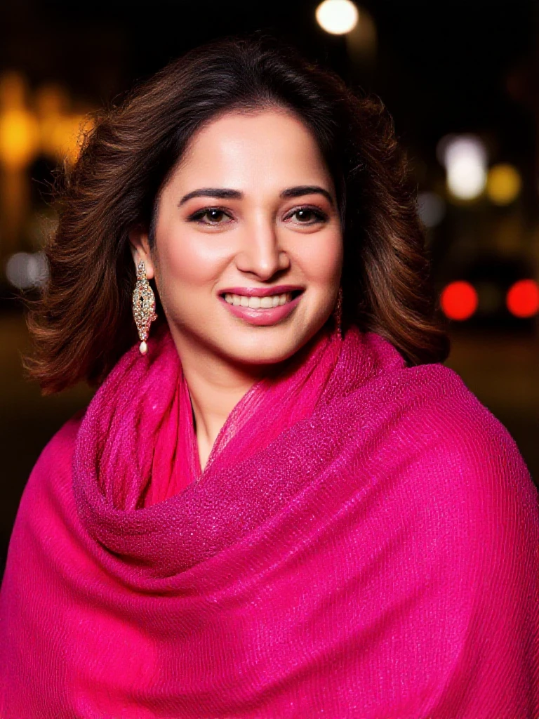 headshot photo of tamannah bhatia woman, glamor photo, laughing,studio quality, Rose Kashmiri Pashmina Suit, canon 5D, night time city bokeh<lora:TestBed\Tamannah_Bhatia_Flux_Kohya_V1.safetensors:1.0:1.0>