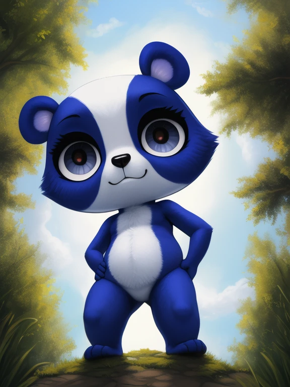 <lora:PennyLingLPSYif:0.85> PennyLingLPS, Panda, white purple fur, white belly, dark blue eyes,  ( ((chibi, small body,girl,)))
Looks at the viewer, [ solo, nature, forest, day, clouds, waterfall, ,]((Hands on hips, standing, worm's-eye view,,))
beautiful, aesthetic, perfect, delicate, intricate, saturated colors, masterpiece, digital drawing, best quality,
[by kenket|by totesfleisch8], by thebigslick:by silverfox5213:0.8], [by syuro, by paloma-paloma::0.2, (Tricksta, TotesFleisch8)