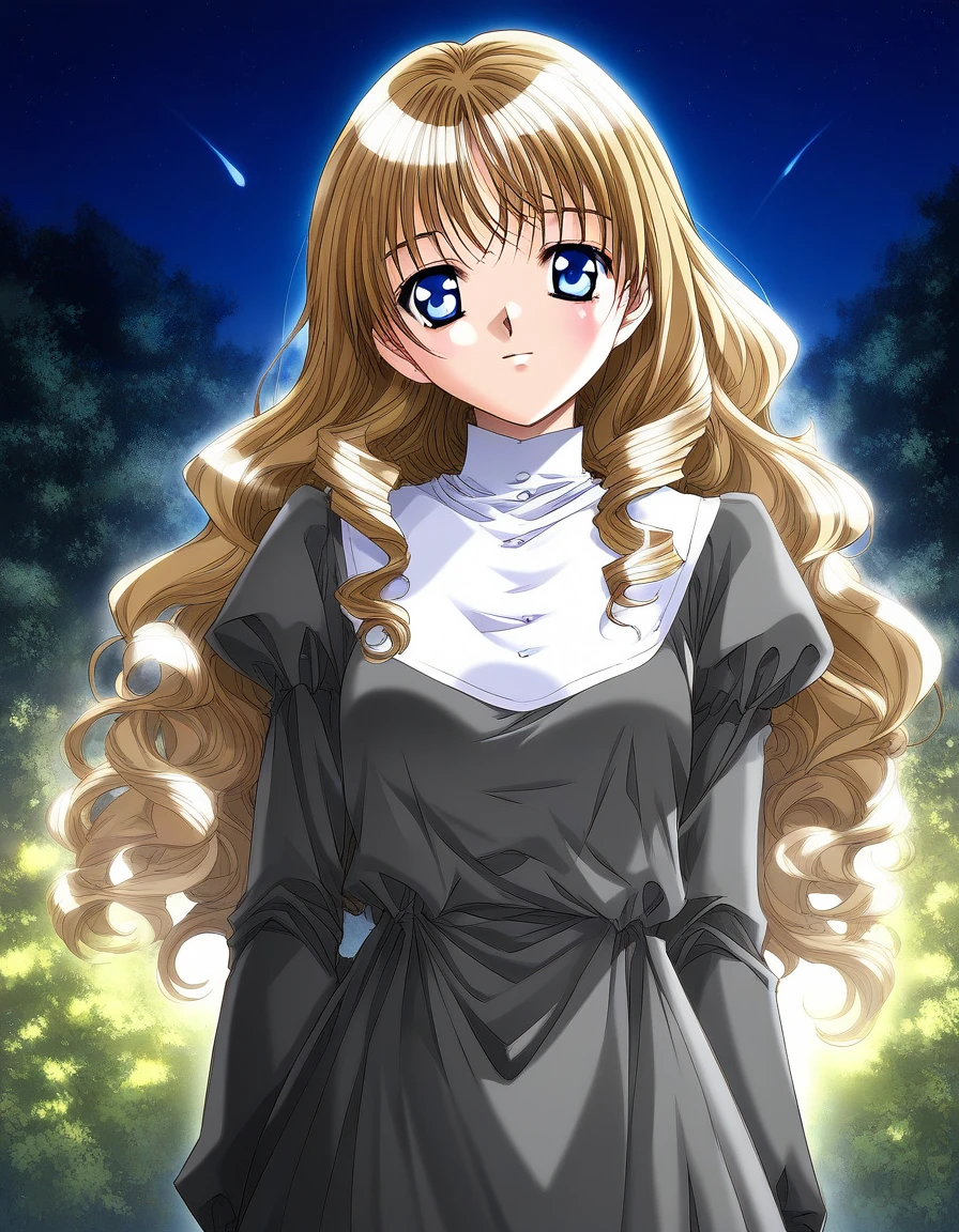 score_9, score_8_up, score_7_up, source_anime, rating_explicit, BREAK <lora:Yukiyanagi_Yuzu_XL:0.8> Yukiyanagi_Yuzu,  blue eyes, brown hair, blonde hair, small breasts, 
1girl, solo,  long hair, wavy hair, 1990s (style), night, long sleeves, outdoors
looking at viewer, 
cowboy_Shot,