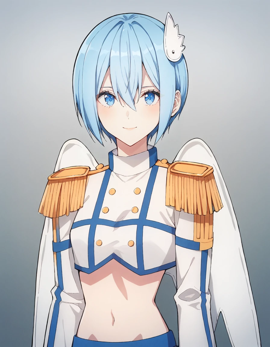 score_9, score_8_up, score_7_up, source_anime, BREAK
1girl, solo, looking at viewer, gradient background, cowboy shot, light smile,
coulia nokiel, short hair, blue hair, hair between eyes, blue eyes
nokiel outfit, wing hair ornament, epaulettes, white wings, crop top, long sleeves, midriff,
<lora:noa_anime_v2-soralz:1>