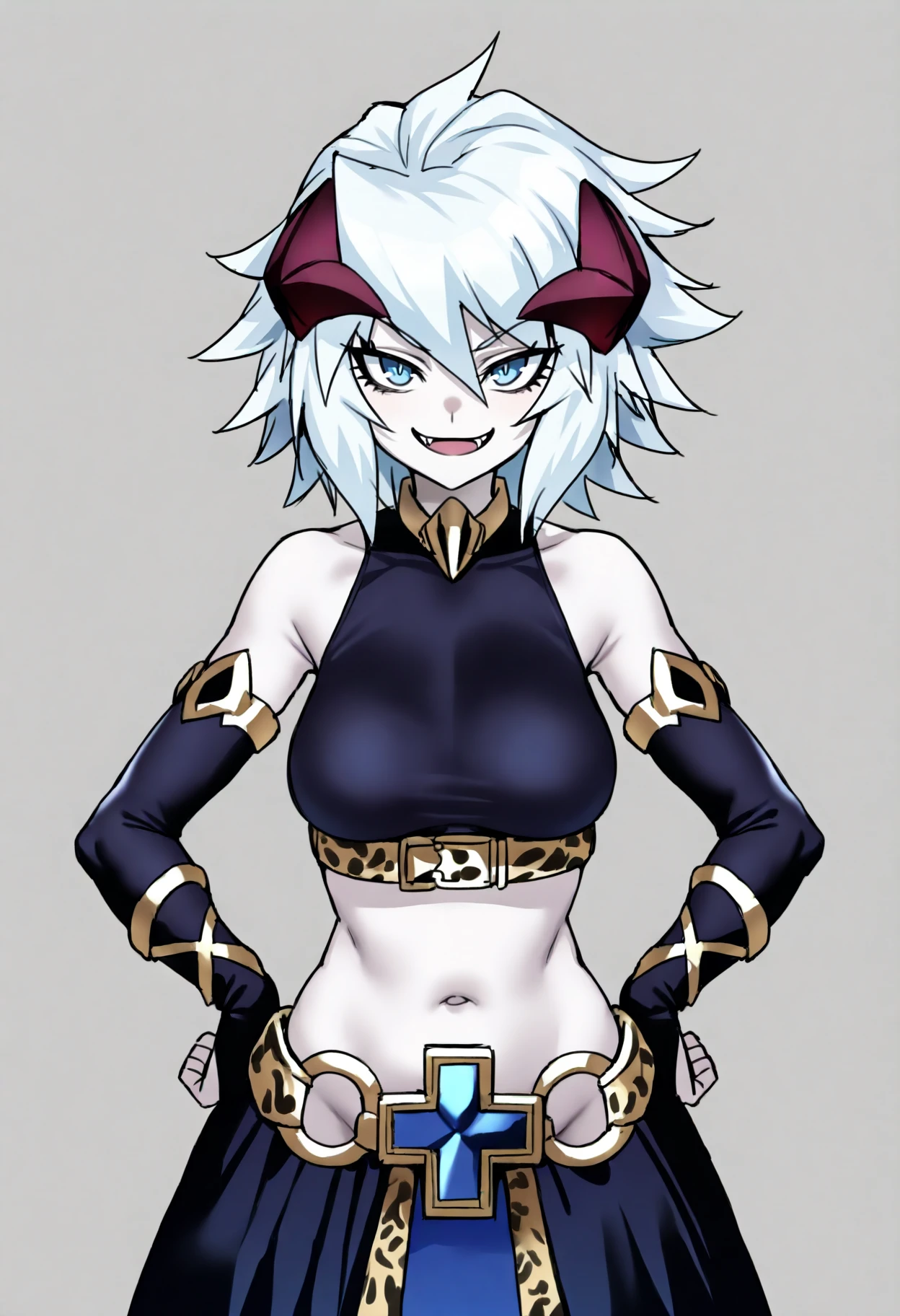 best quality, (masterpiece),(ultra-detailed), (high quality), (high resolution), <lora:Cia-10:0.7>,cia, breasts, dark skin, jewelry, white hair, dark-skinned female, cleavage, feathers, short hair, hat, bracelet, , tattoo, navel,purple eyes,