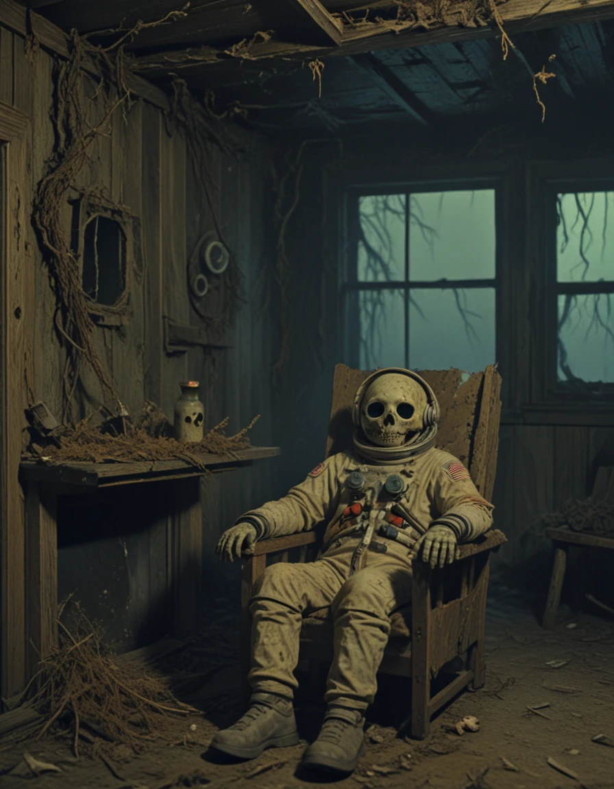 novuschroma dead astronaut sitting in a chair in a creepy old cabin  <lora:116_novuschroma_1:1>, <lora:sdxl_lightning_8step_lora:1>