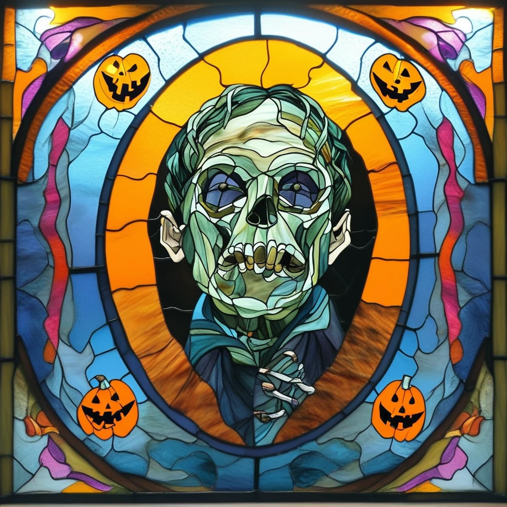 stained glass windows  Halloween zombies