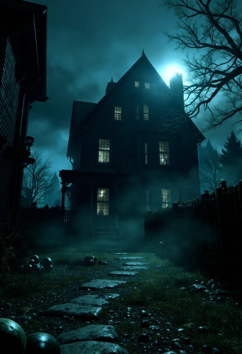 <lora:KFT_Horror_Style_FLUX:0.9>
horror theme, dark, 
 a suburban house