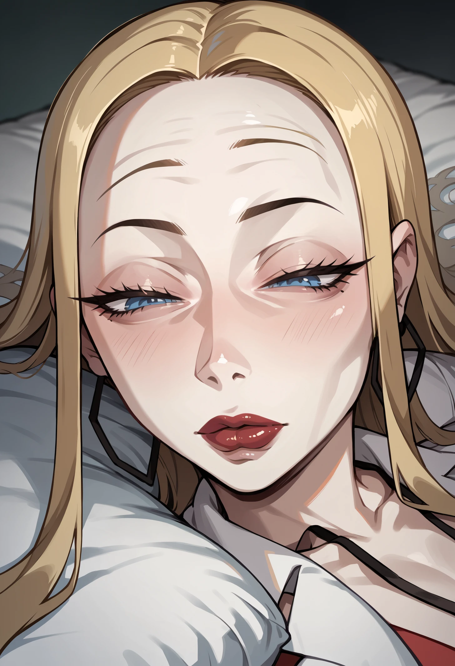 score_9, score_8_up,score_7_up, source_anime, 1girl, solo, lmwkp, half-closed eyes, pillow, on back, lying, on bed, 
upper body,
oleana \(pokemon\), pale skin, blonde hair,
<lora:lmwkp_pdxl_EliPot:1>