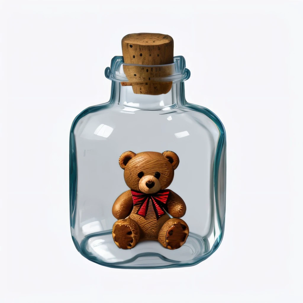 teddy bear in a bottle,  <lora:AppleBottle_v11:0.8>